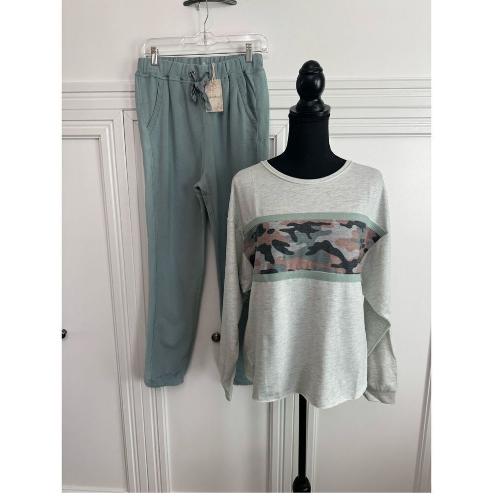 Hem & Thread Gray and Green Camo Lounge Set